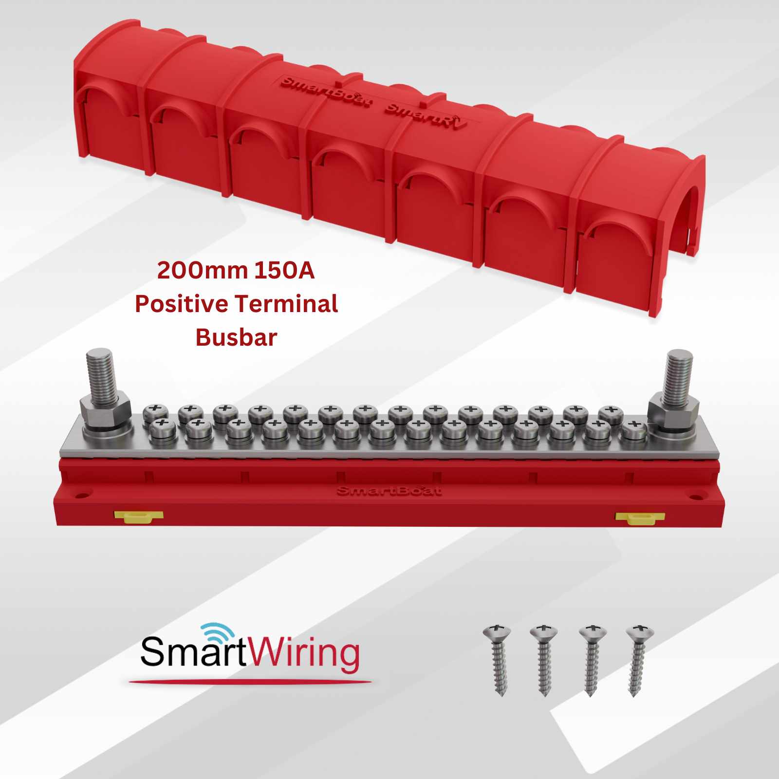 Positive Power Distribution Busbar 150A 200mm long with Screw terminations