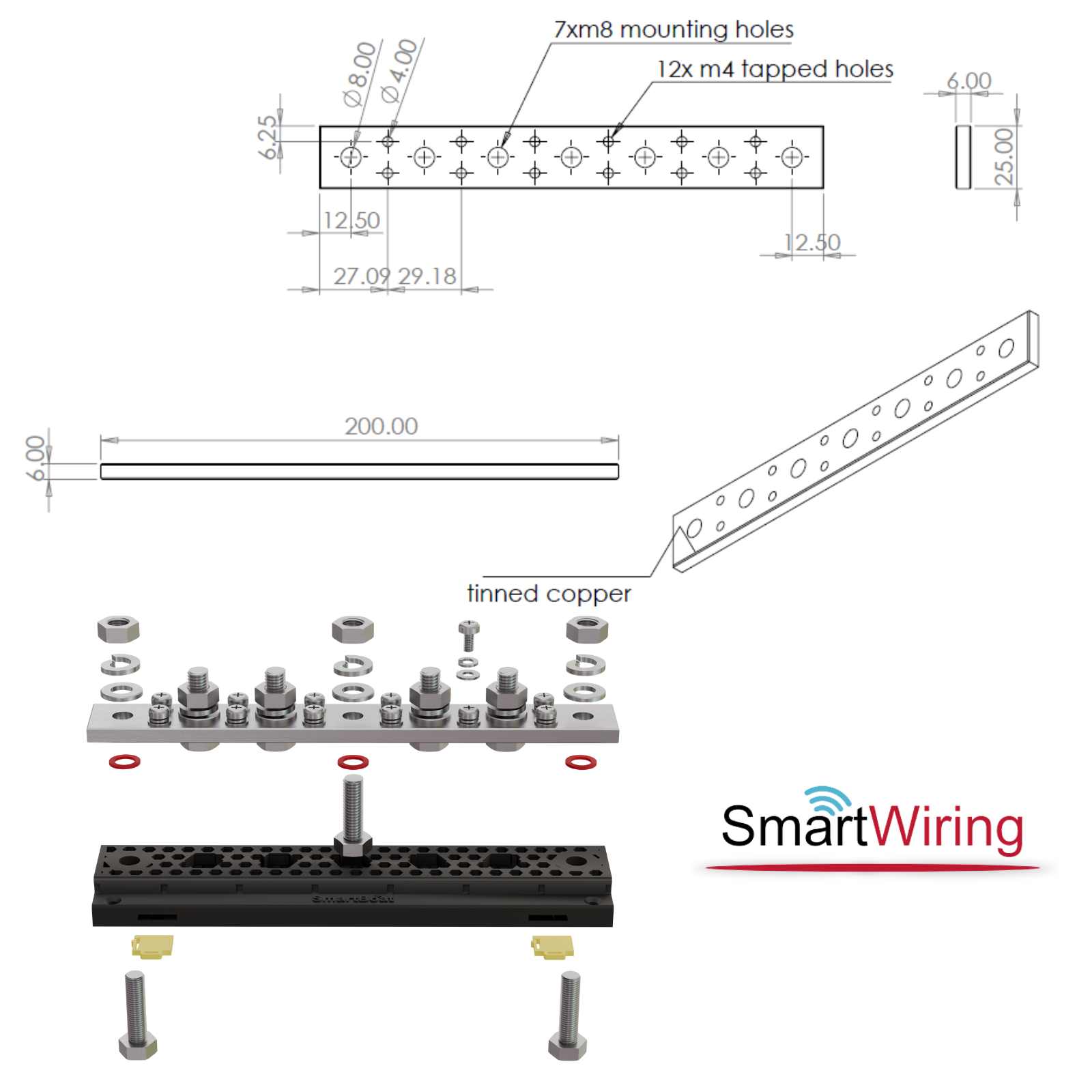 Busbar 250 A dimensions