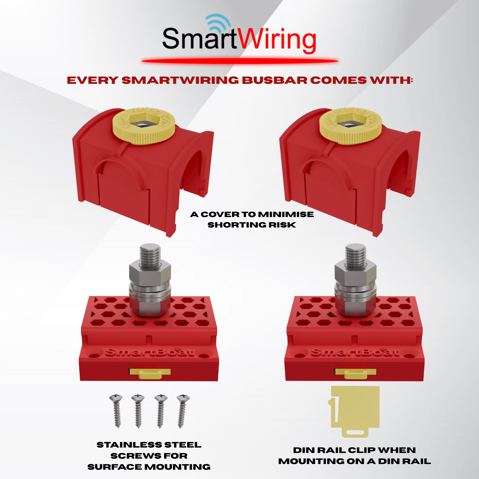 Busbar 50mm 2-Pack Red Full Busbar 400A with M8 Stud Terminal